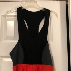 Large, halter top maxi dress.Black/grey/Red